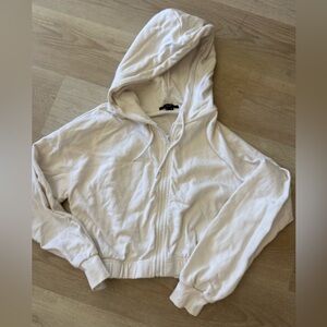 Cropped White Hooded Zip-Up Jacket Small NEW